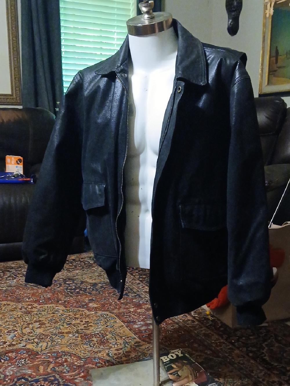 Rijo LeatherwearClassic Black Leather Bomber Jacket - Mens Sz.50